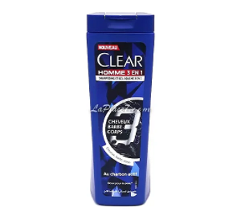 Shampooing et gel douche Clear Homme 3en1 au charbon actif – 360ml