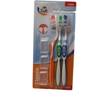 Pack Brosses ? dents carrefour Soft – avec cache t?te  – Hard – 3pcs